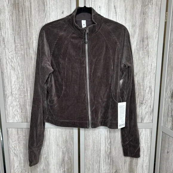 Lululemon Scuba Track Jacket Velvet Cord Full Zip Brown Color Size 12 NWT - Picture 1 of 8